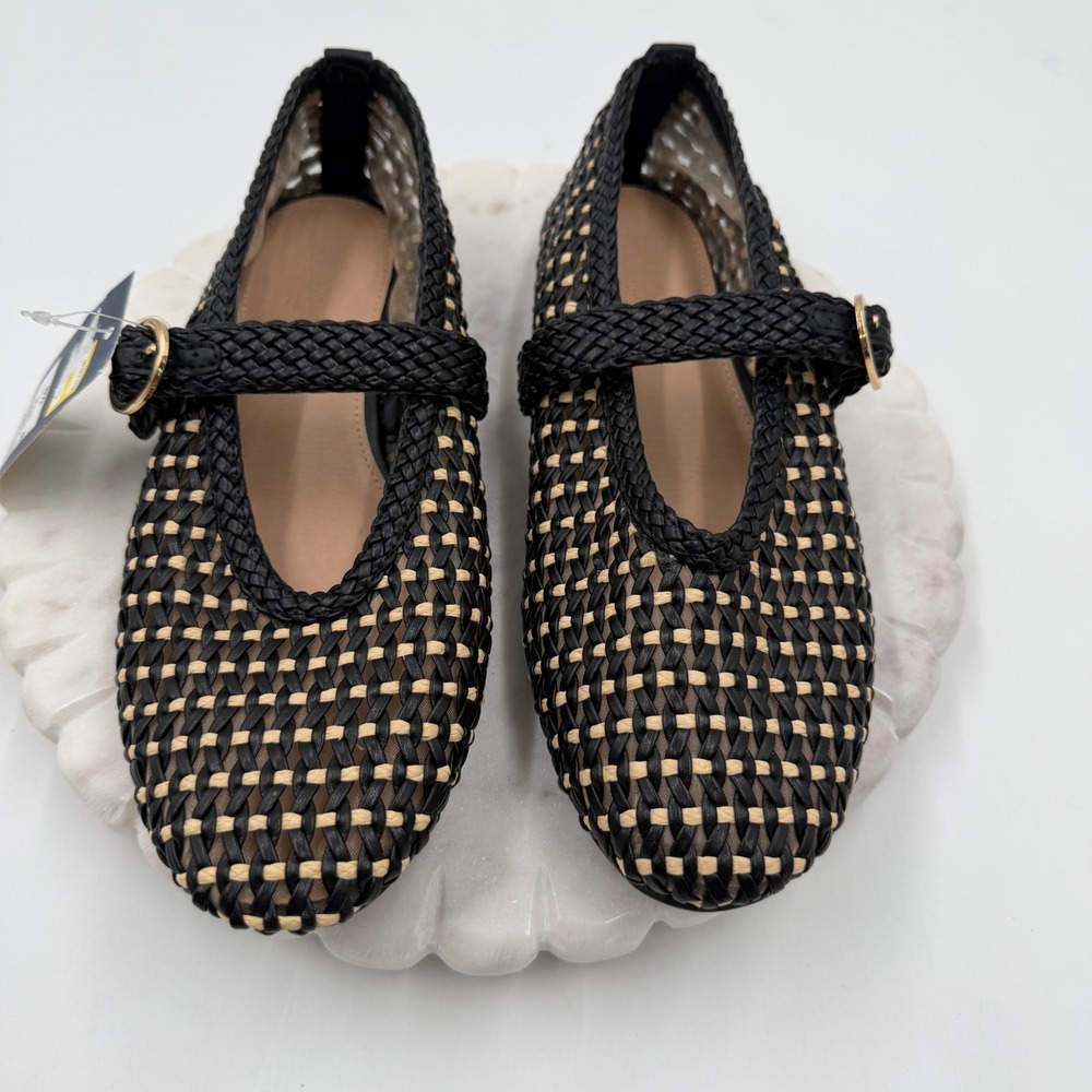Universal Thread Womens Woven Mary Jane Flats Black Tan Braided Strap Size 8.5 - Picture 2 of 9